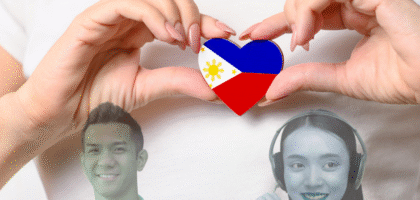 Hands forming a heart with the Philippine flag, showing pride in Filipino healthcare and virtual assistants.